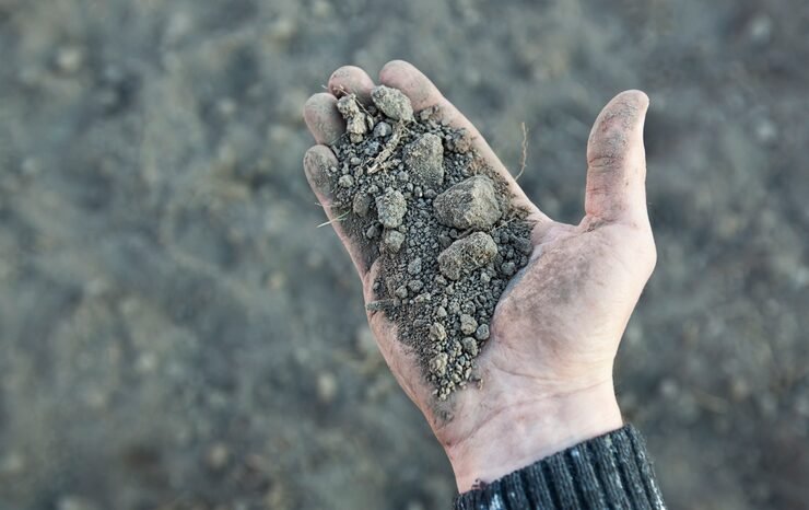 Marble powder being collected at a stone-processing unit